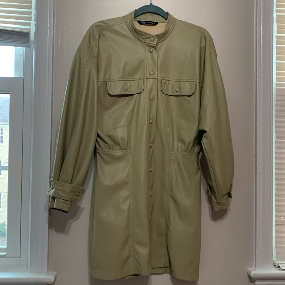 Zara faux leather dress. Sage color